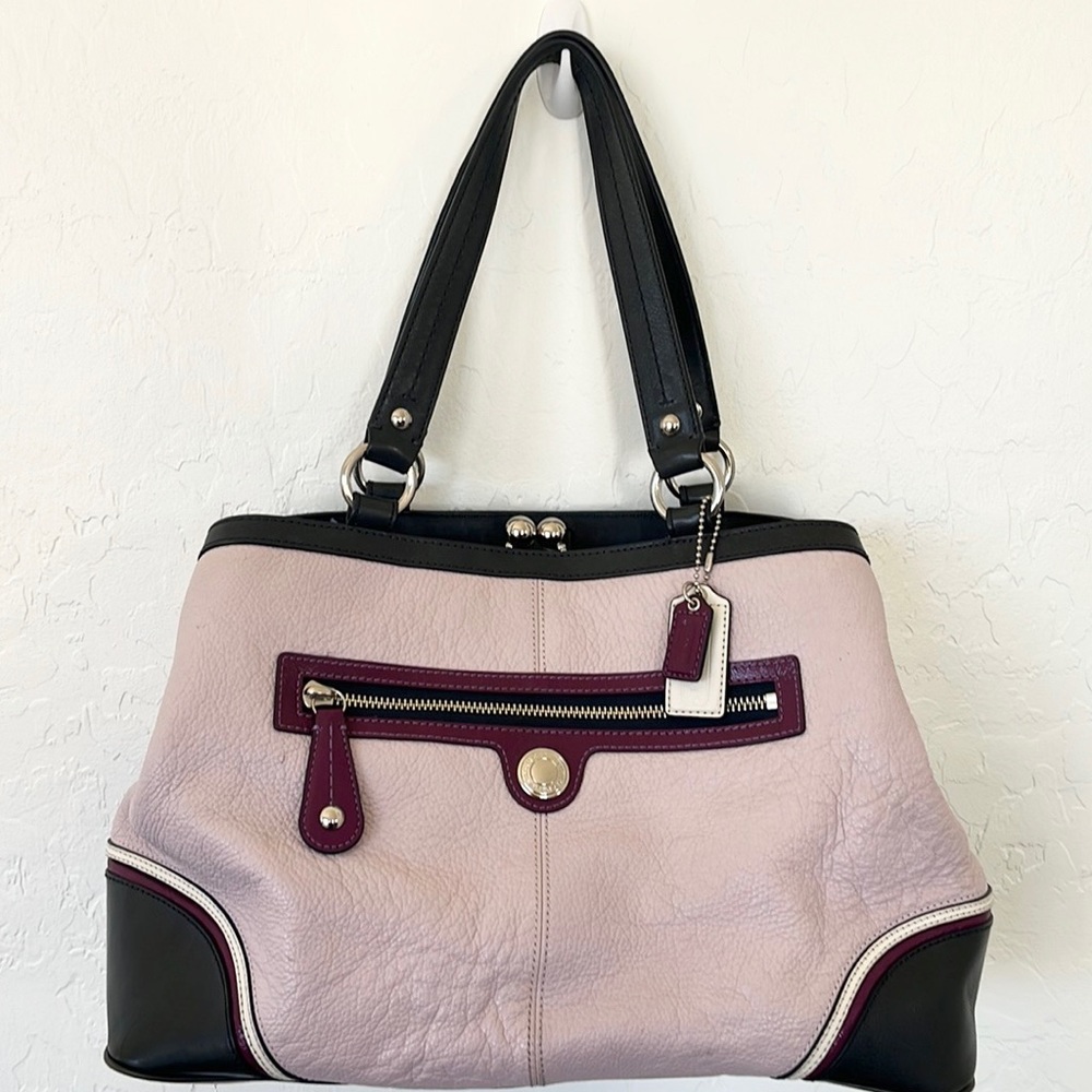 Coach Laura Spectator Violet, Navy & Plum Pebbled Leather Tote #E1082-F15149